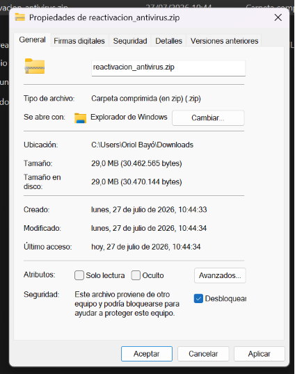 Casilla Desbloquear en Propiedades