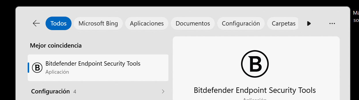 Resultado de la busqueda con Bitdefender Endpoint Security Tools